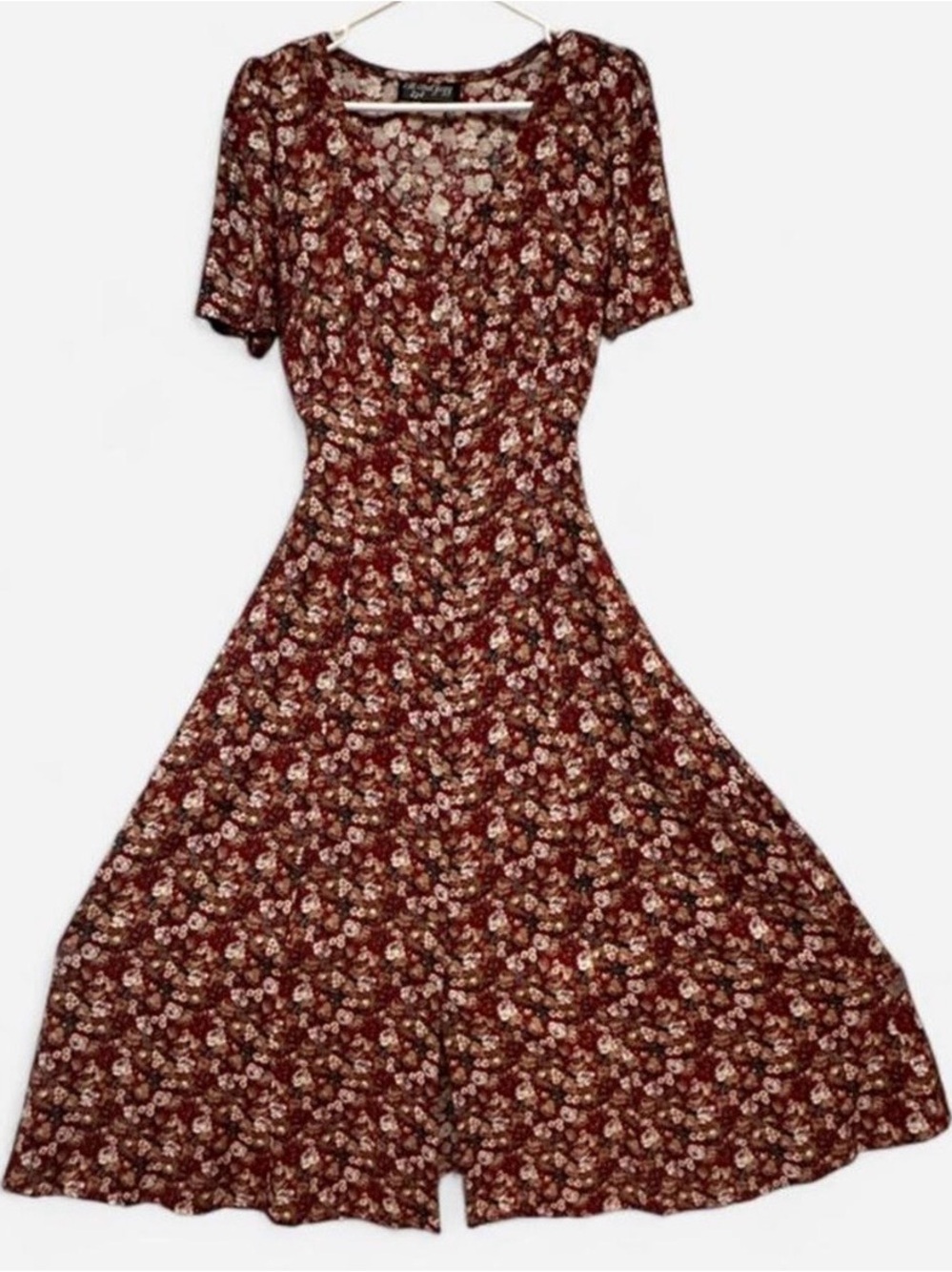 Floral Fit-and-Flare Maxi Dress in Burgundy